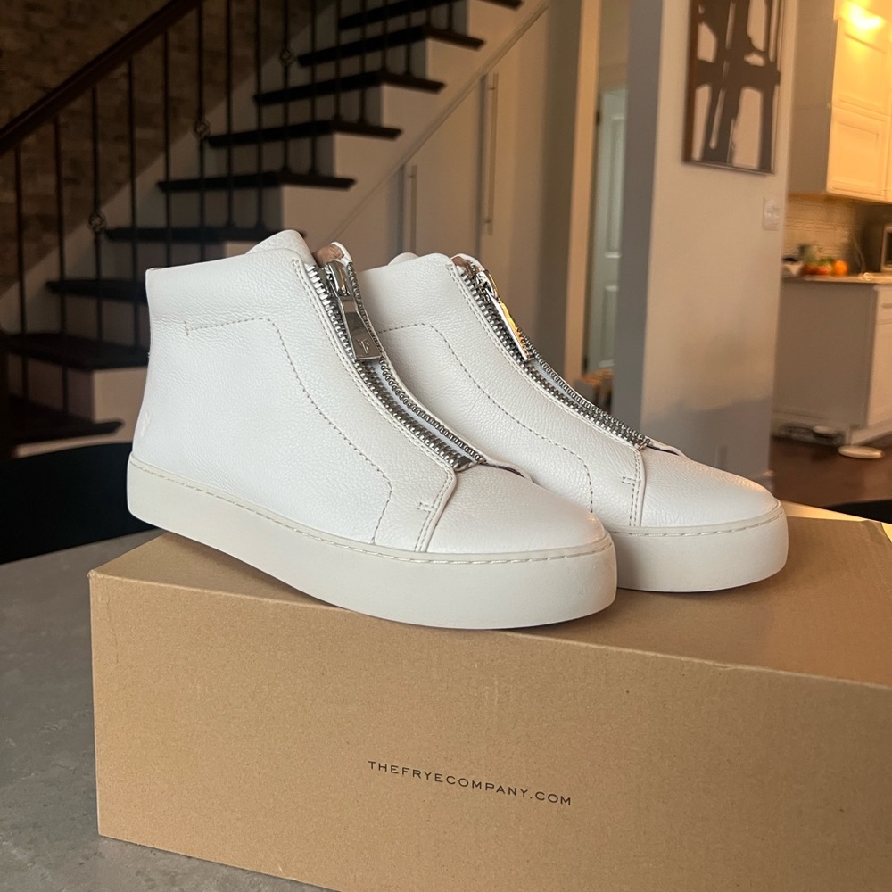 Frye Lena Zip High Top Leather Womens Sneaker in White Size 8.5M - Picture 2 of 9
